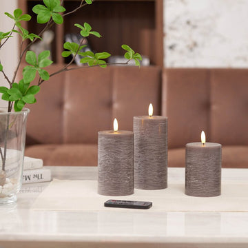 Stansia 3 Piece Marble Textured LED Unscented Flameless Pillar Candle Set with Remote